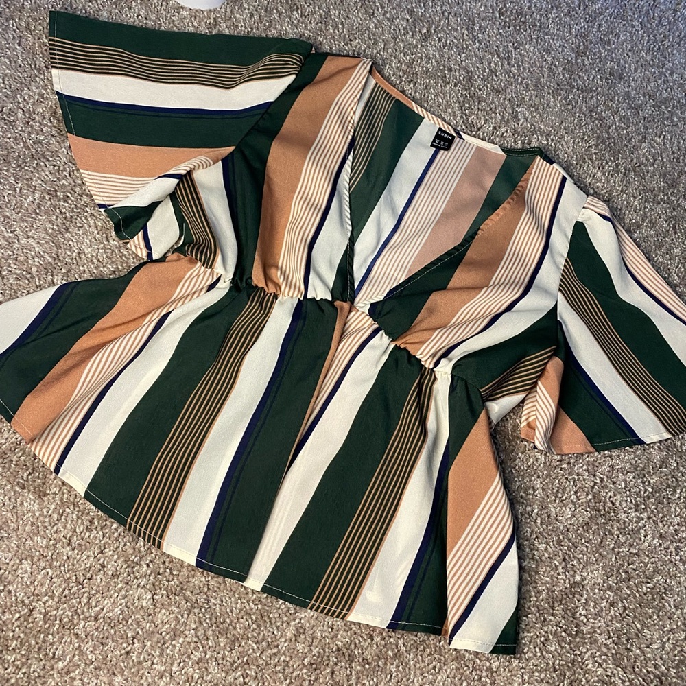 Striped Ruffle Hem Mock Blouse